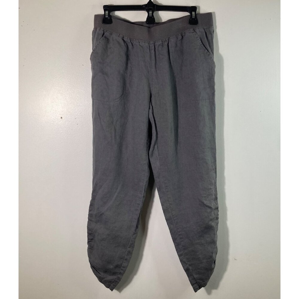 Womens Ellen Tracy Linen Pants Ruched‎ Bottom Leg Straight Gray S Linen Pull On